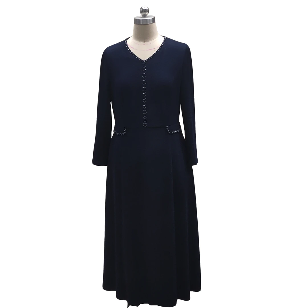 F3070气质连衣裙高级感妈妈款洋气修身优雅显瘦长袖内搭打底裙子