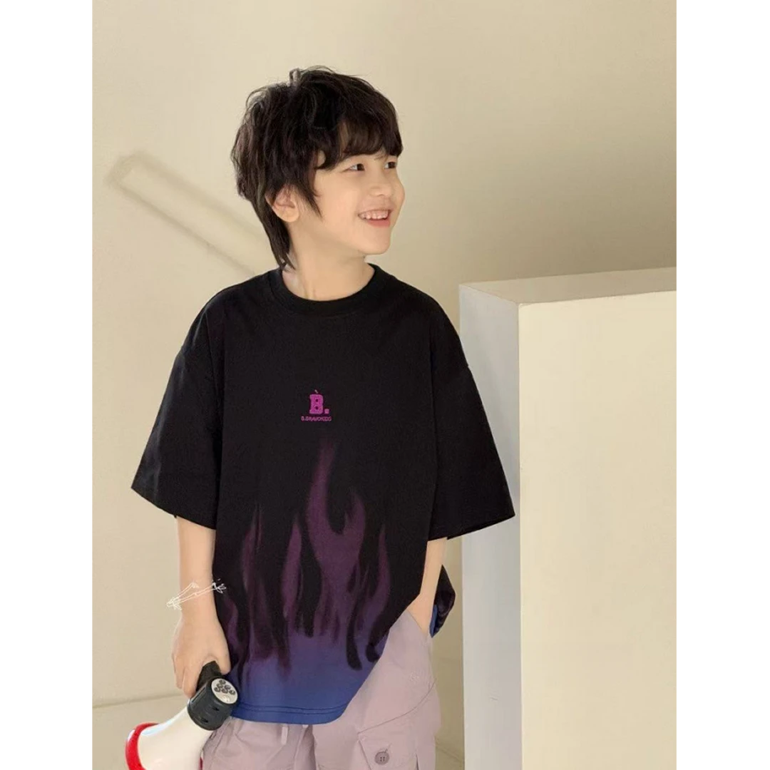 【豪宝贝】2025夏款渐变火焰T恤5029