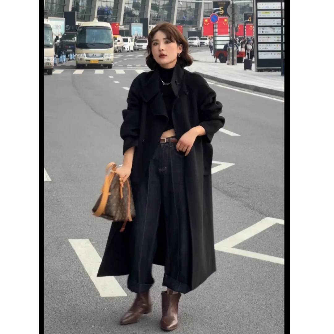 高领单扣大衣--A480