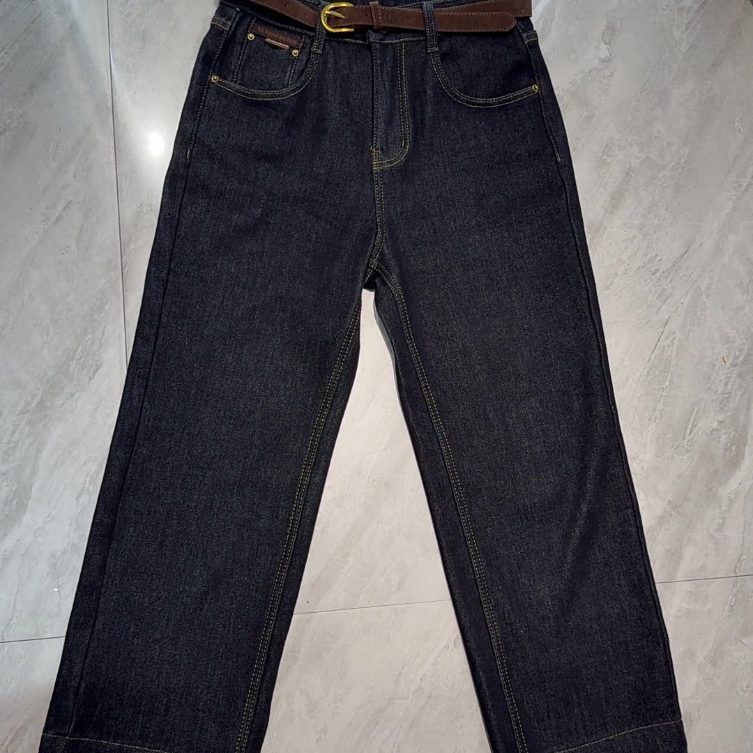 [ W i F i ]99879密密绒深蓝色显瘦加绒烟管直筒裤(裤长91)