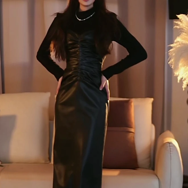 【可可】野性 冬季新款法式气质收腰显瘦连衣裙-YL11156