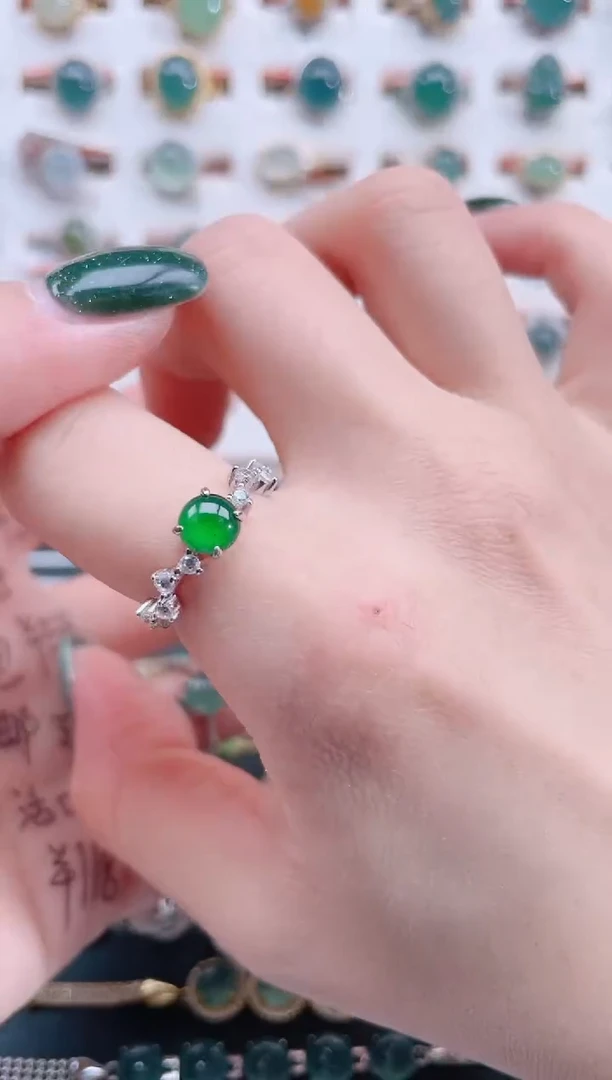 银S925镶嵌戒指翡翠天然翡翠
