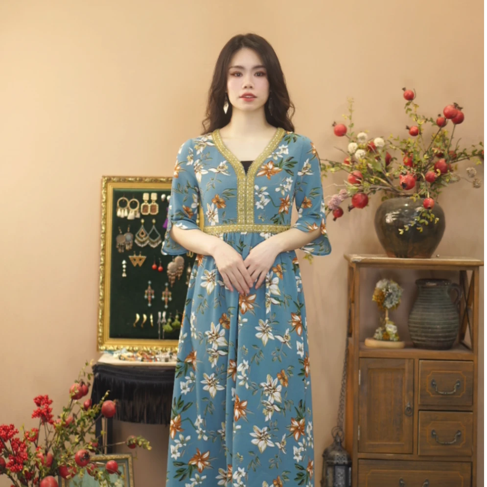 红裳时尚女装连衣裙显瘦春季法式复古中长款优雅气质L921017