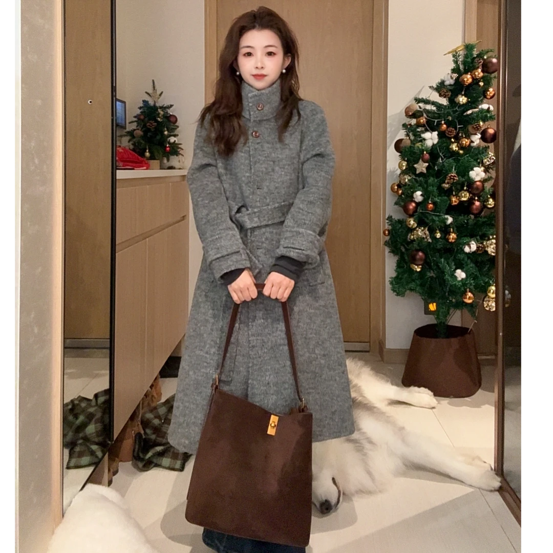 冬季新款小个子羊毛大衣立领时尚外套