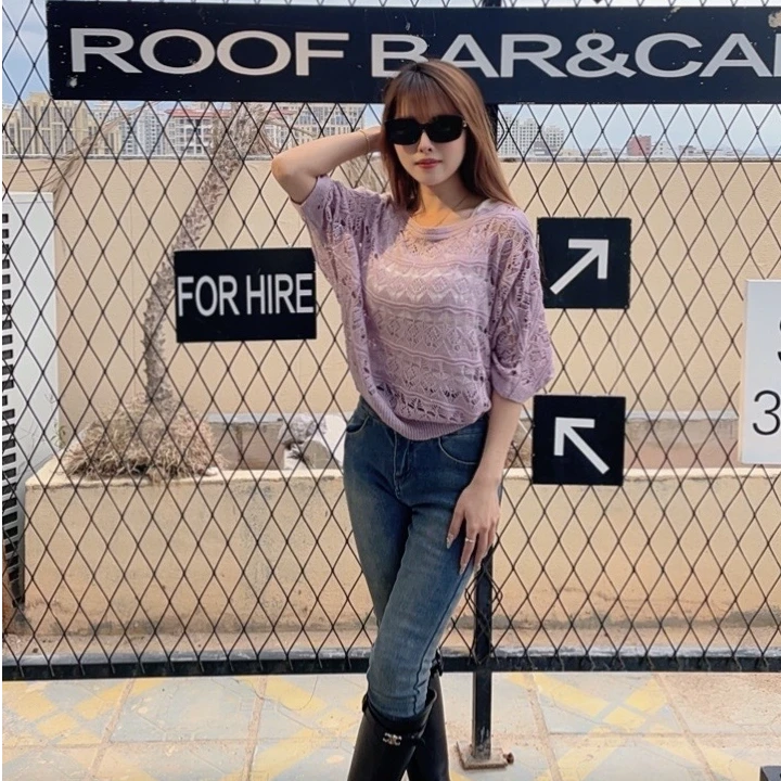 2025款薄款短款蝙蝠袖镂空上衣显瘦毛针织衫夏季百搭