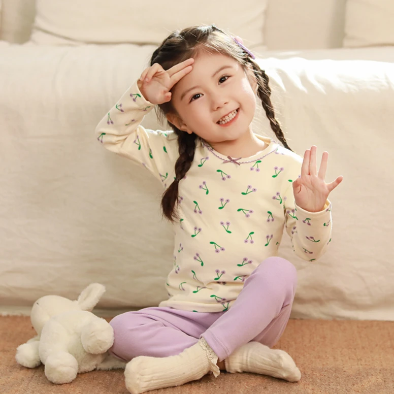 A09 儿童秋衣套装 香芋紫樱桃 【280克棉】