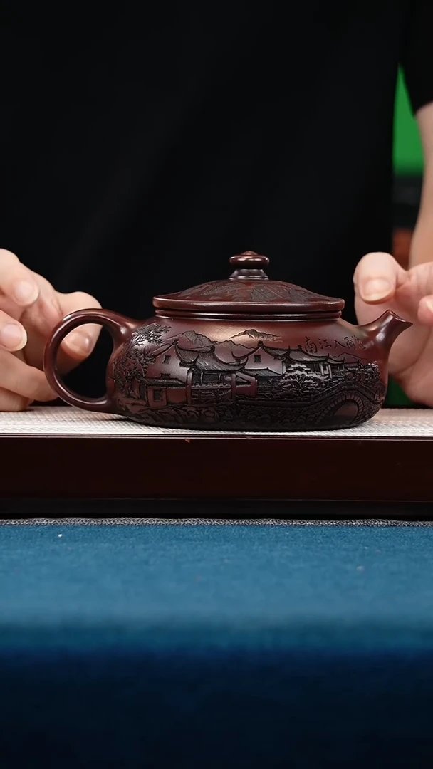 茶壶紫砂古乌泥 寒江 刻烟雨入江南