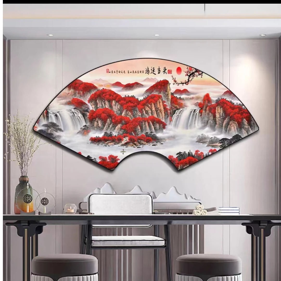 新中式扇形【鸿运当头】2134客厅背景墙装饰画餐厅卧室床头画40*80