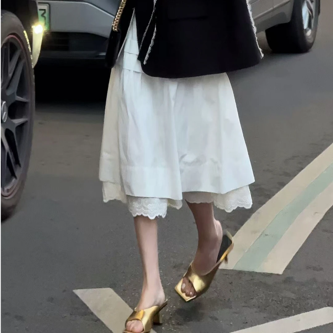 G. yantong/郭彦彤春款半身裙重工双层拼接蕾丝2025早春款QZ1007