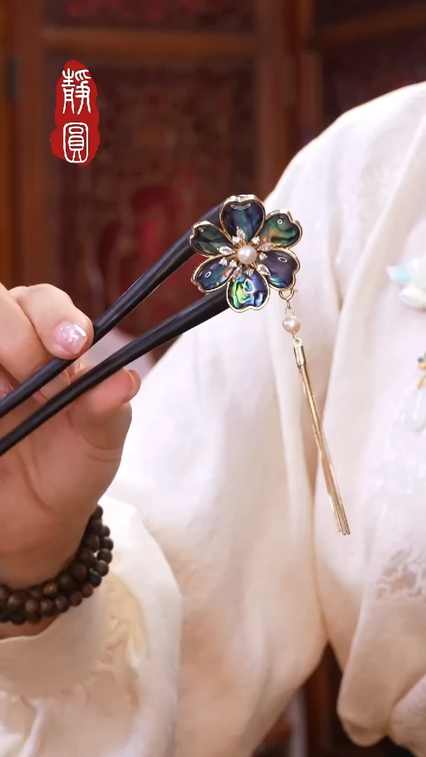 织绣纯手工非遗苏绣【发簪】螺钿花朵