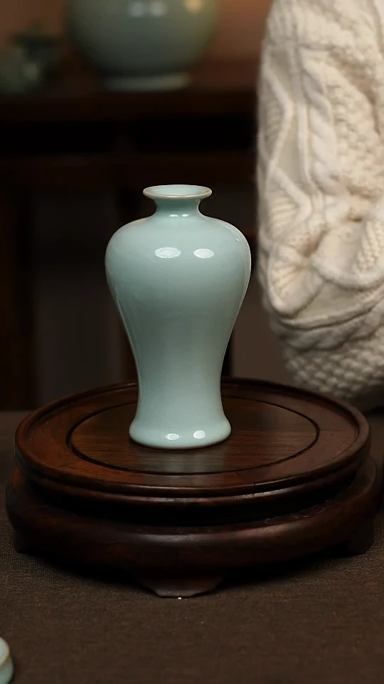 瓷片天青色摆件小梅瓶一级不带礼盒