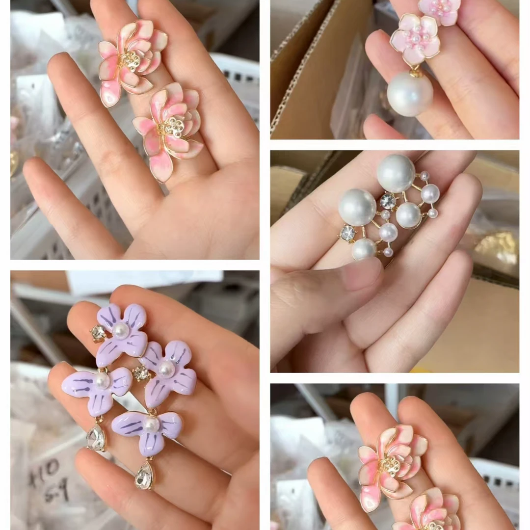 黄铜锆石耳饰 新品 复古vintage花紫色优雅大气轻奢设计师风耳饰