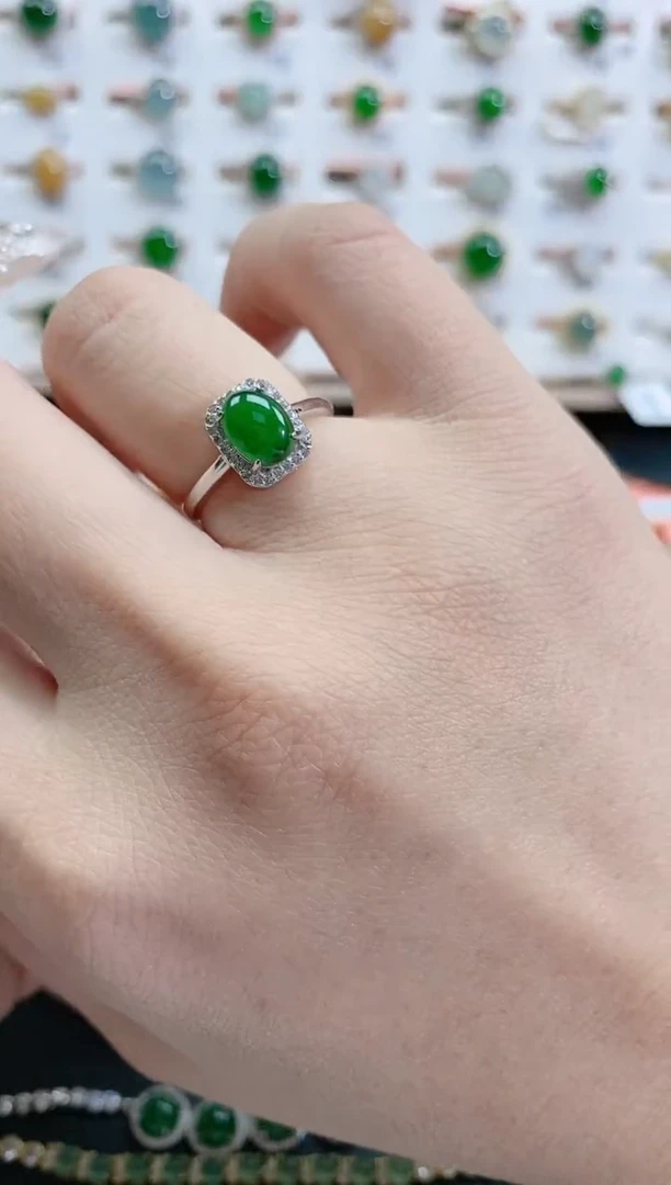 银S925镶嵌戒指翡翠天然翡翠
