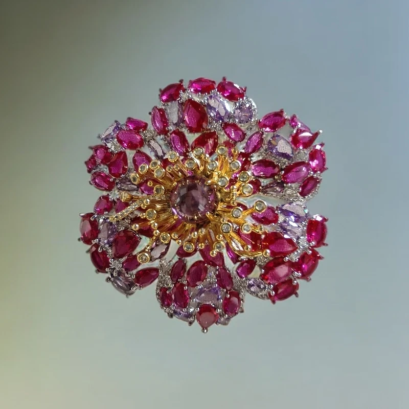 铜合金锆石胸针 32989重工大气轻奢秋冬花朵胸针