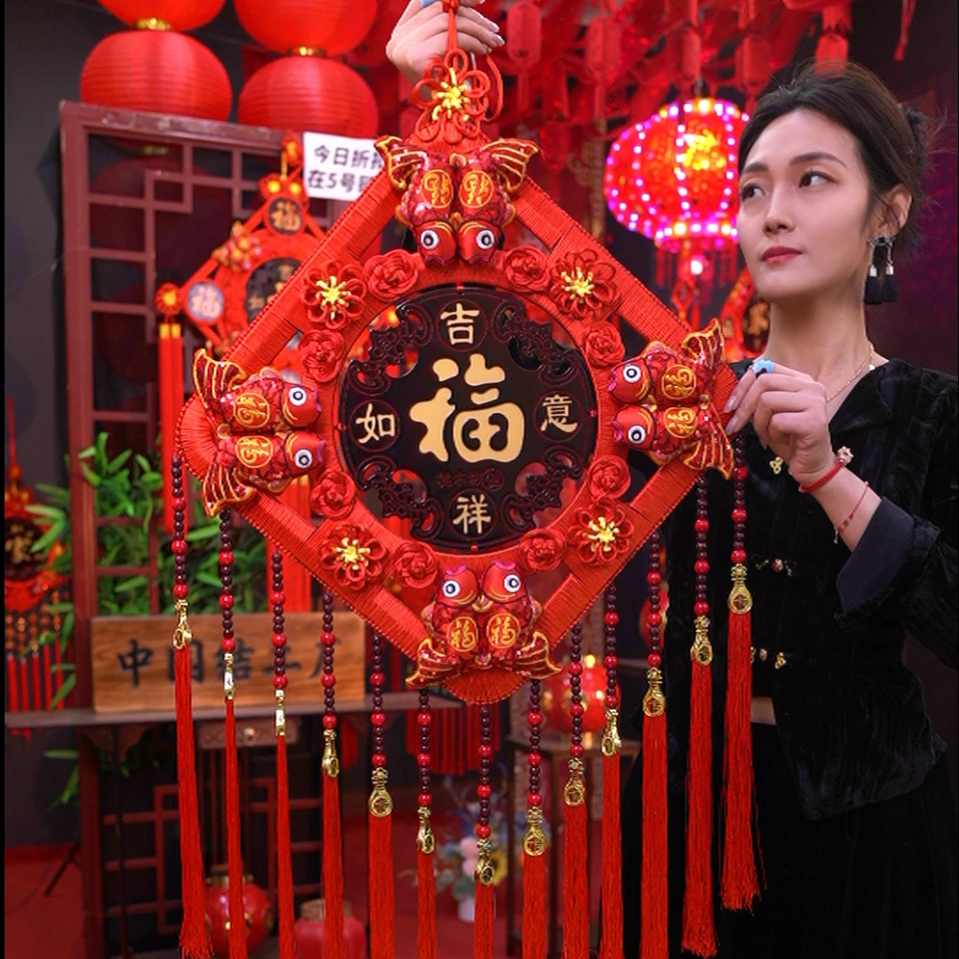 H【特大号-中国红民族风】中国结客厅玄关背景墙尺寸宽52高125 M39F