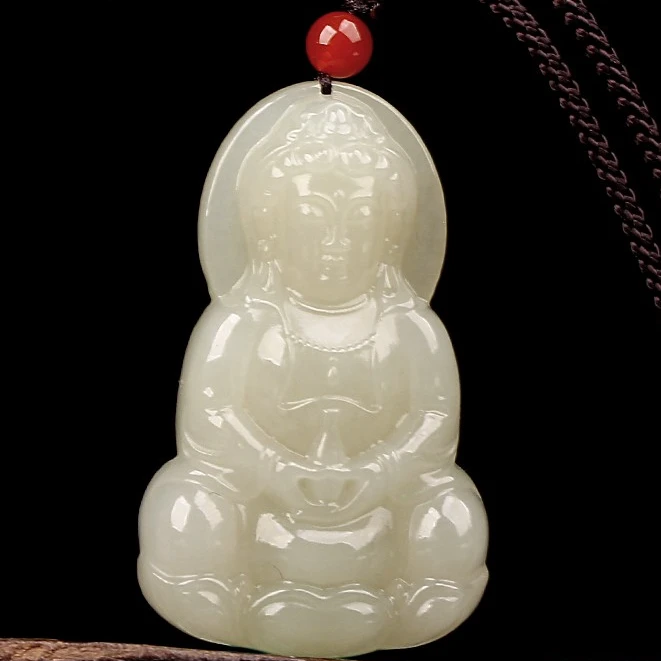 正品新疆和田玉观音男女款手工雕刻玉石挂件玉坠保真赠证书精雕