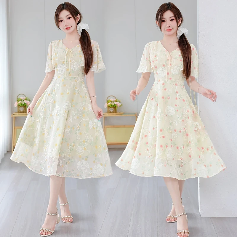 微胖女装法式碎花连衣裙夏季大码高端时尚百搭休闲显瘦遮肚A字裙