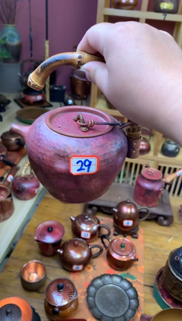 三****室火烧红大号竹节半月提梁壶
