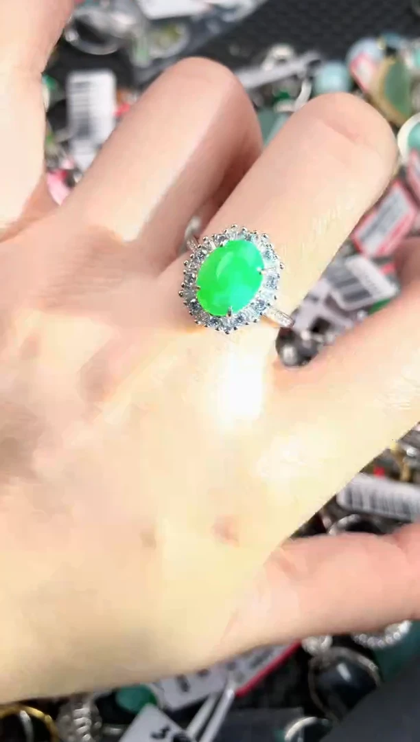 银S925镶嵌戒指翡翠444---8