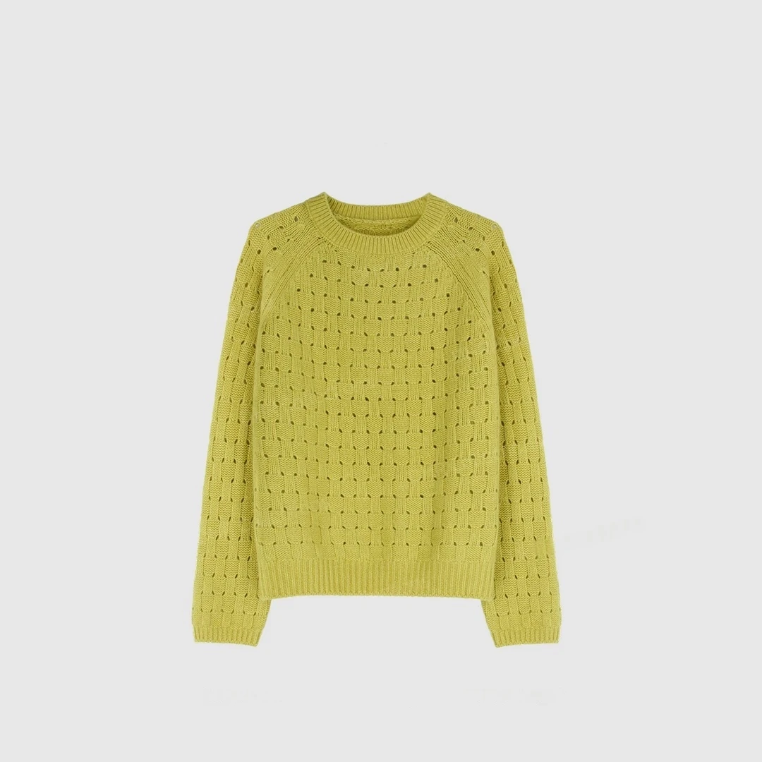 【方糖毛衣】绵羊毛纯色镂空长袖针织衫