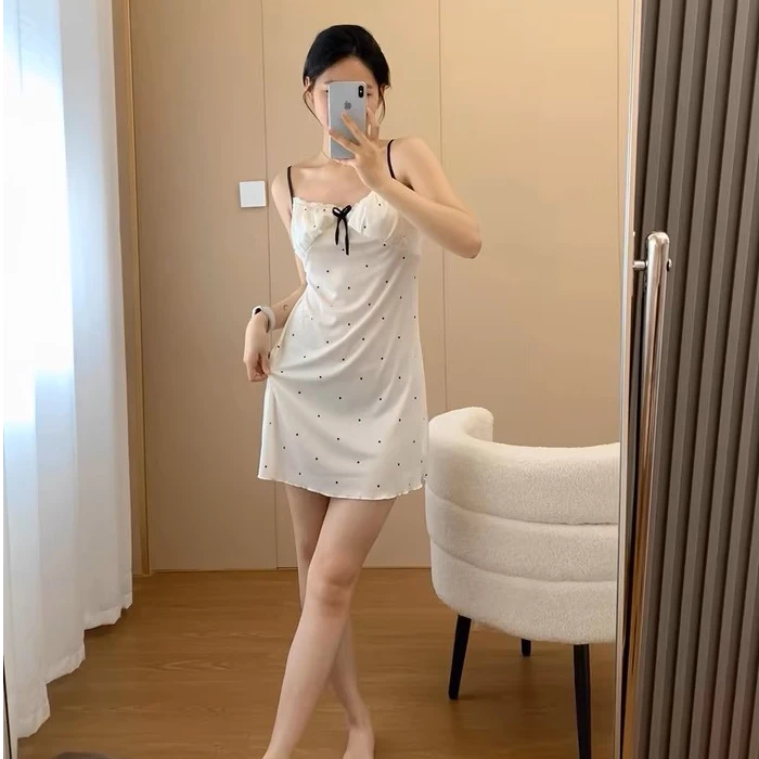 【人间小甜心】搞定轻奢睡衣2025夏季新款印花薄款睡裙可拆卸胸垫