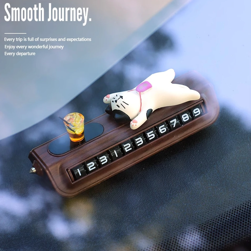 新年猫猫挪车电话牌可爱临时停车号码牌车载内饰汽车摆件