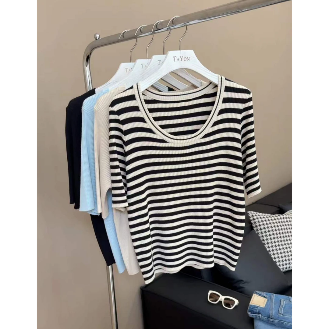 TY5 【U领针织】韩系简约显瘦百搭U领针织衫（衣长54）