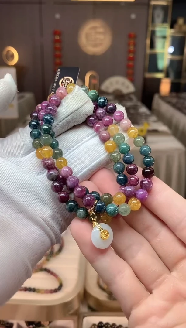 未镶嵌老矿碧玺彩虹三圈手串6mm+碧玺xion多样性发一条