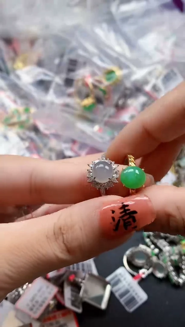银S925镶嵌戒指翡翠天然A货缅甸翡翠