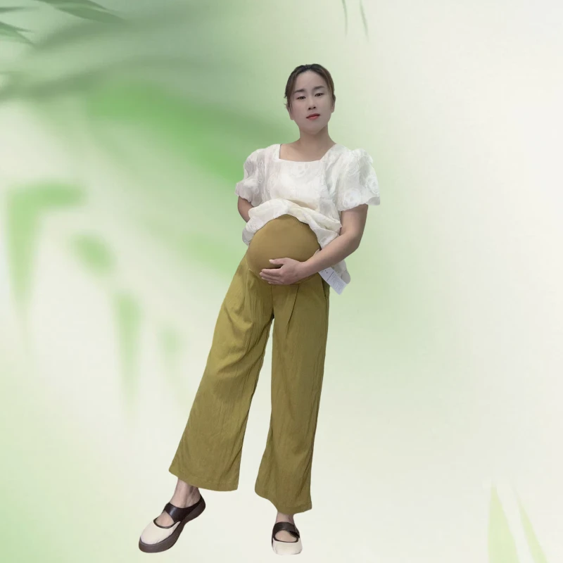 夏季新款孕妇冰丝裤子小个子宽松直筒裤软糯薄款高腰时尚夏季外穿