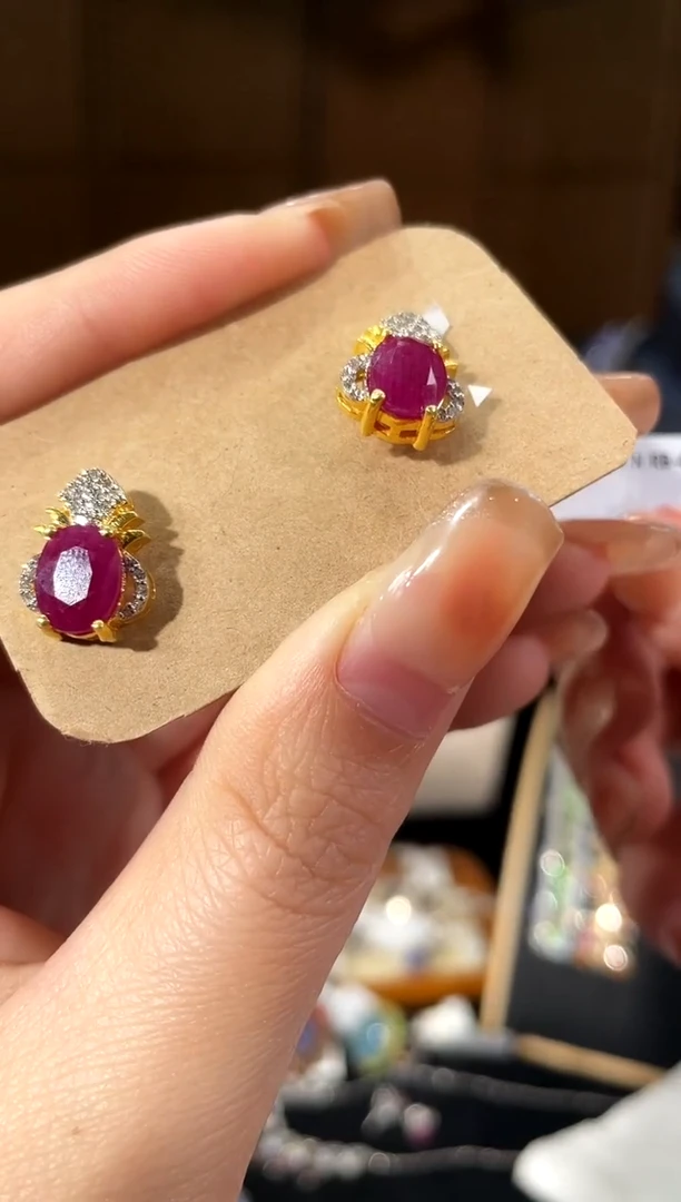 耳饰银S925镶嵌红宝石耳饰