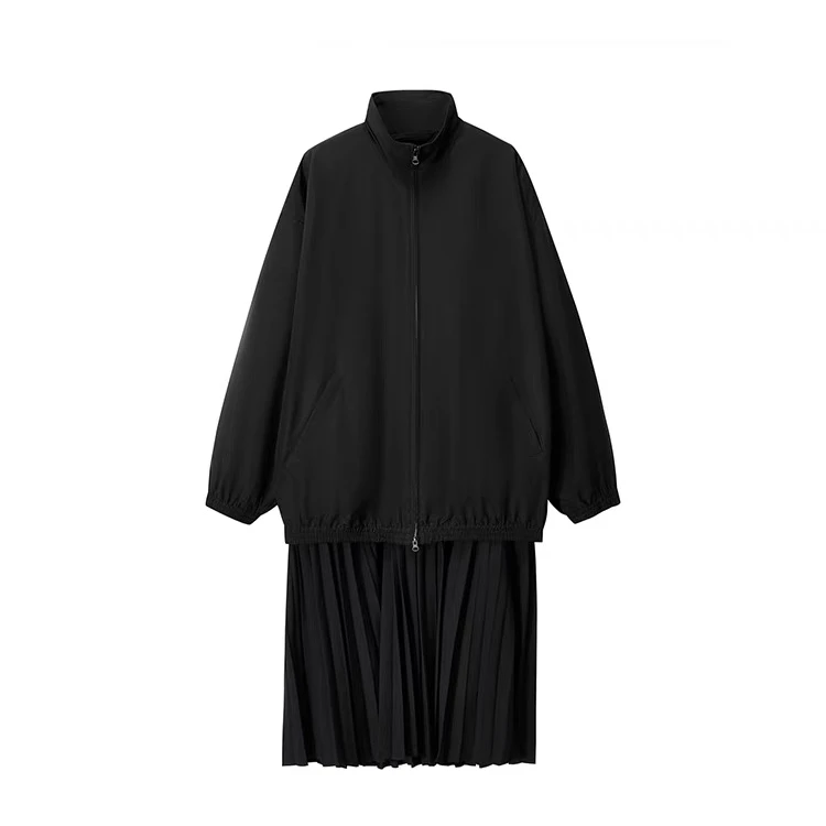 WMWM 时尚百搭可拆卸百褶下摆立领夹克2025春装新款女装上衣女士