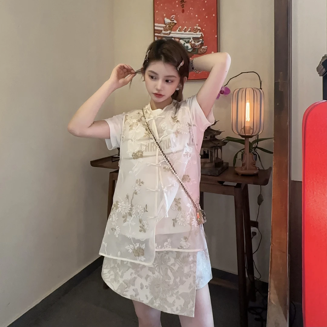 舟舟【金枝玉叶】2026新款新中式国风刺绣盘扣网纱马甲背心女夏季