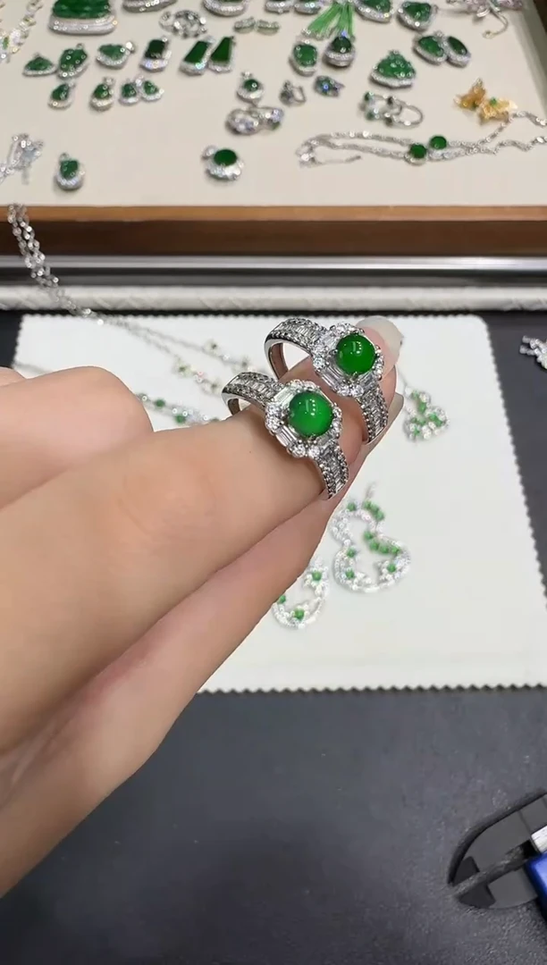 银S925镶嵌戒指翡翠X1007-886-163多样性一件