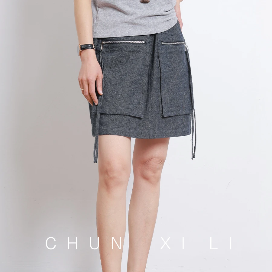 【亚麻单宁】CHUNXILI/春熙里 极简设计感牛仔半身裙D04K51011