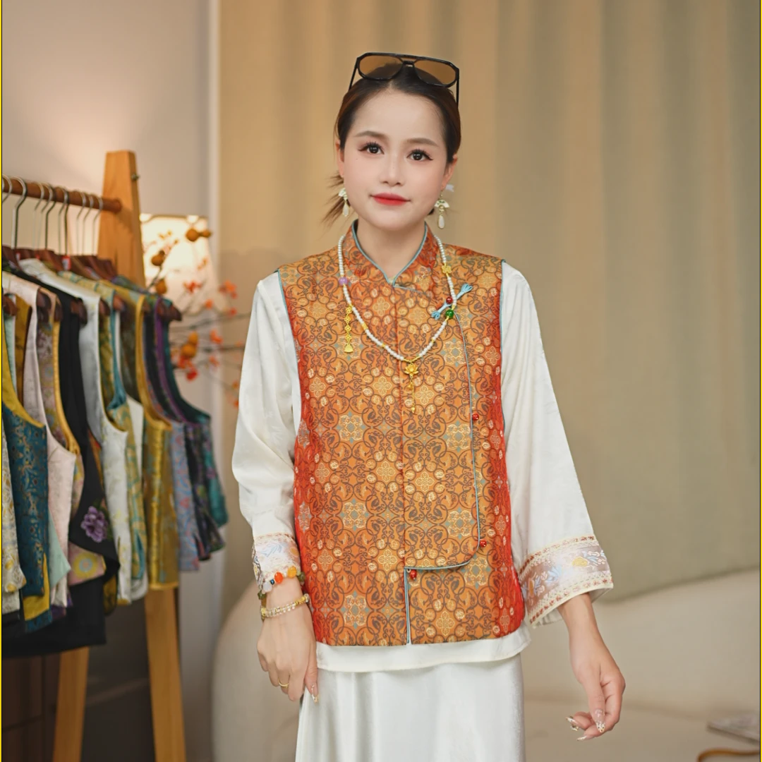 CHUNTIAN/椿锦国风【绪月】新中式宋锦提花斜襟中式马夹