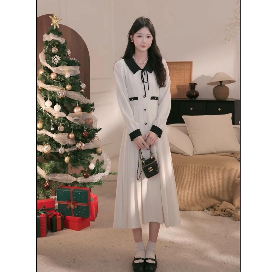 鹿向南「小岛观雾」25年春季新款法式气质显瘦收腰女袖连衣裙L52851