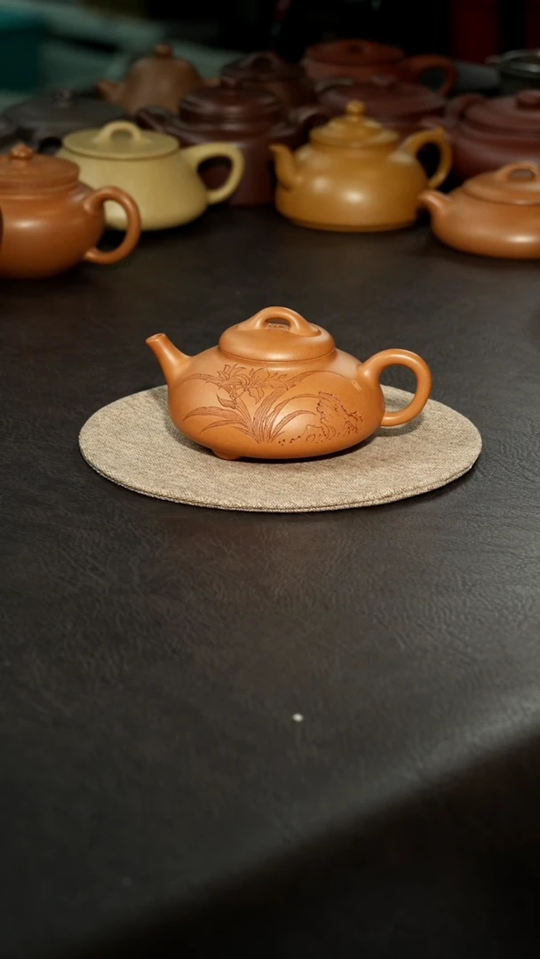 茶壶紫砂饮瓢壶，汪达明黄金段，全手工，200cc