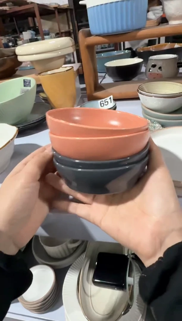 【闪购商品】碗微瑕（4件套）橘灰火锅碗