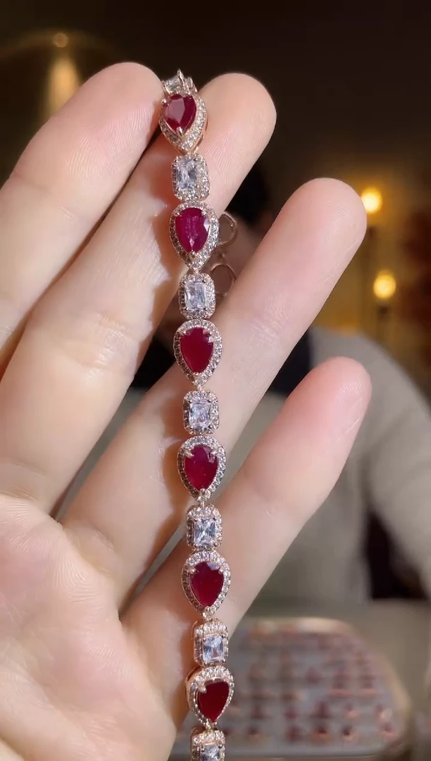 银S925镶嵌手链红宝石手链