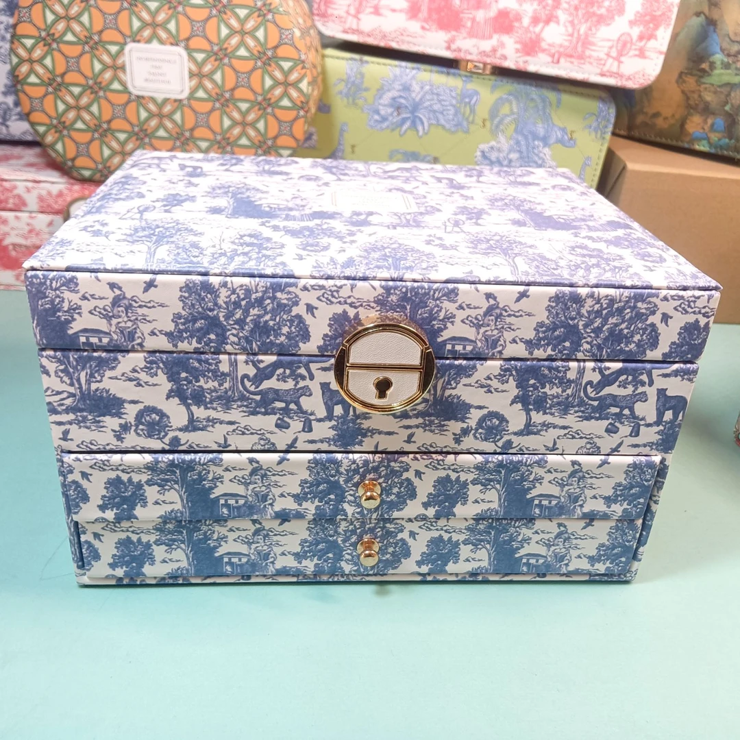 首饰盒/箱 【老佛爷系列】精品3层-欧式风皮质带锁木质首饰盒大容量