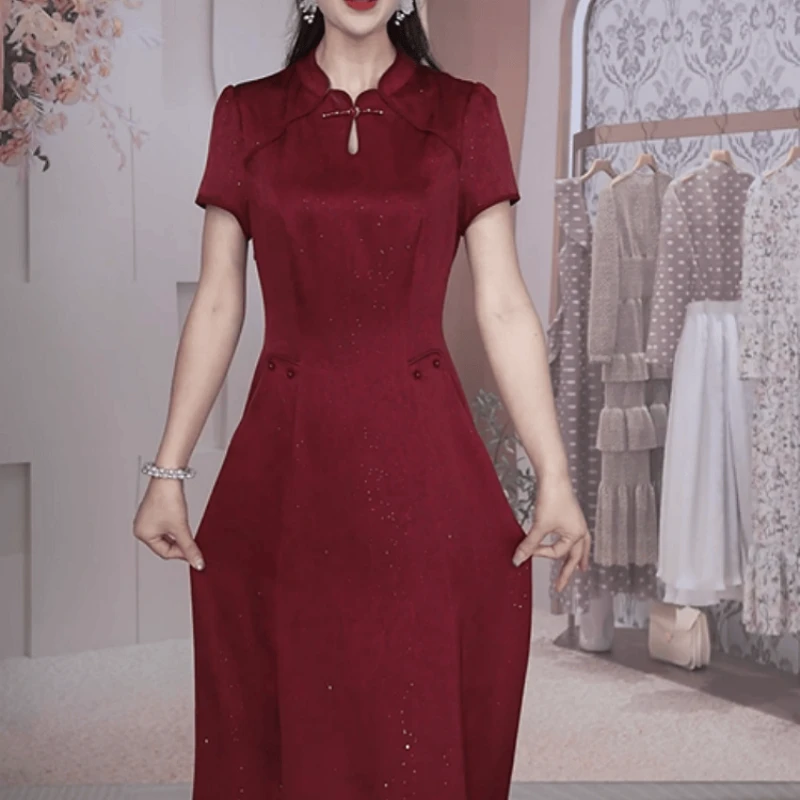 2025夏季新款高端精致优雅新中式古典国风修身显瘦中长款连衣裙