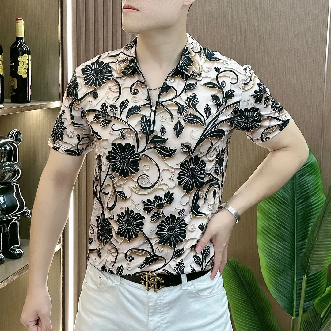2025夏季新款男士休闲时尚短袖polo衫潮流高级感帅气个性花色t恤