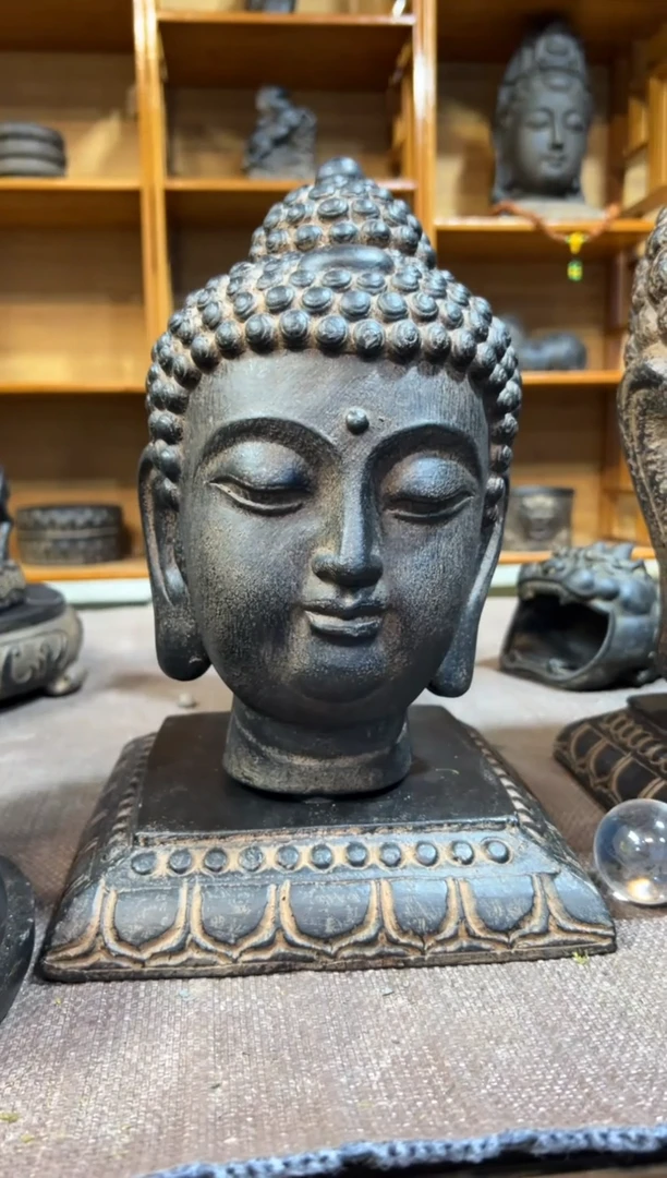 陶土小佛首+莲花底座