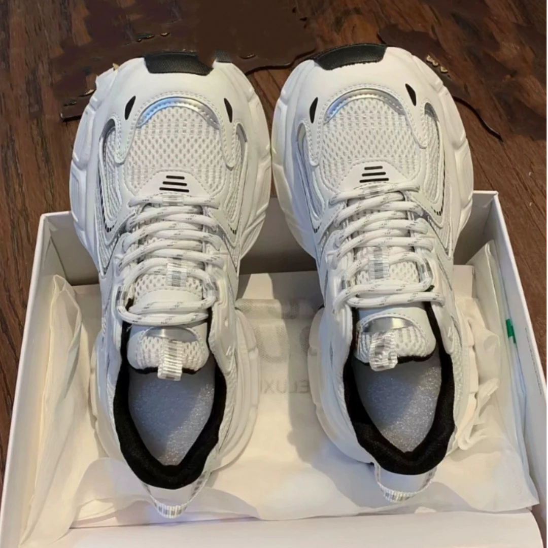 赵露思同款白银老爹鞋女2025春夏新款百搭厚底增高网面透气休闲鞋