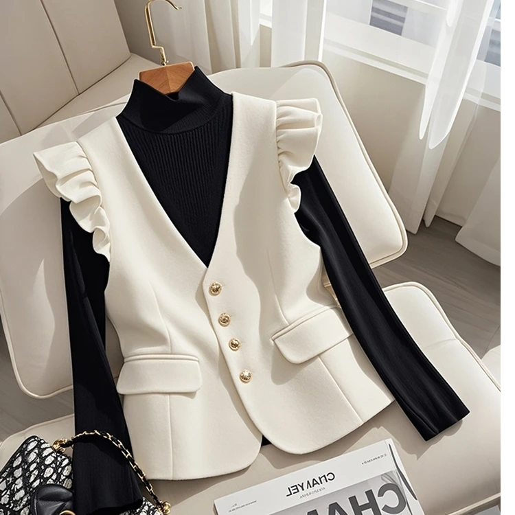 V领西装小马甲女短款内搭2025春秋新款修身显瘦职业背心马夹外搭