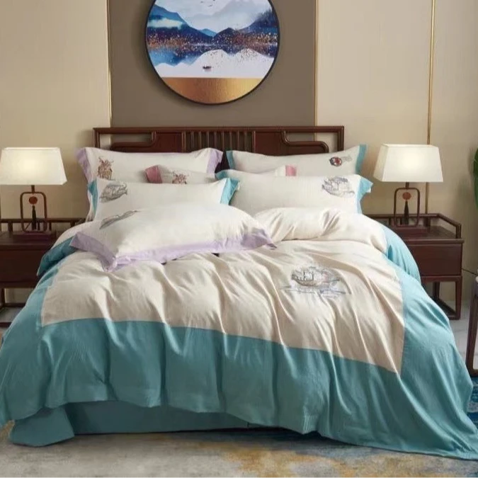 出口日单拼色绣花四件套【20470】