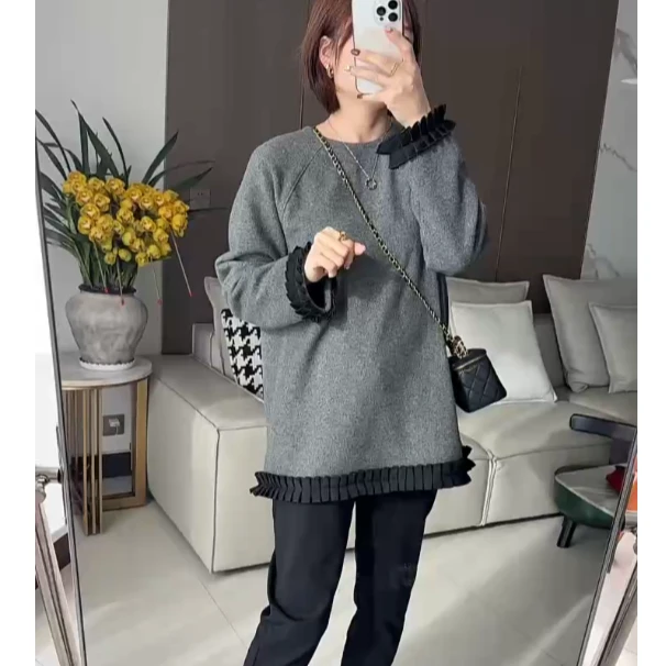 3331【法式朵朵】韩货东大门休闲厚实圆领花边欧货卫衣