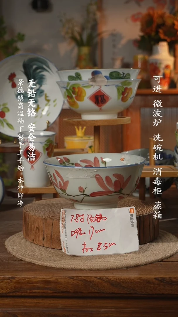 瓷景德镇高温瓷釉下彩手绘陶瓷