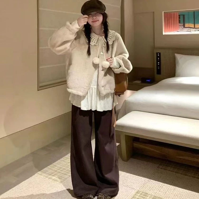 大码女装韩版时尚套装毛领上衣通勤风美式洋气加厚时尚复古外套